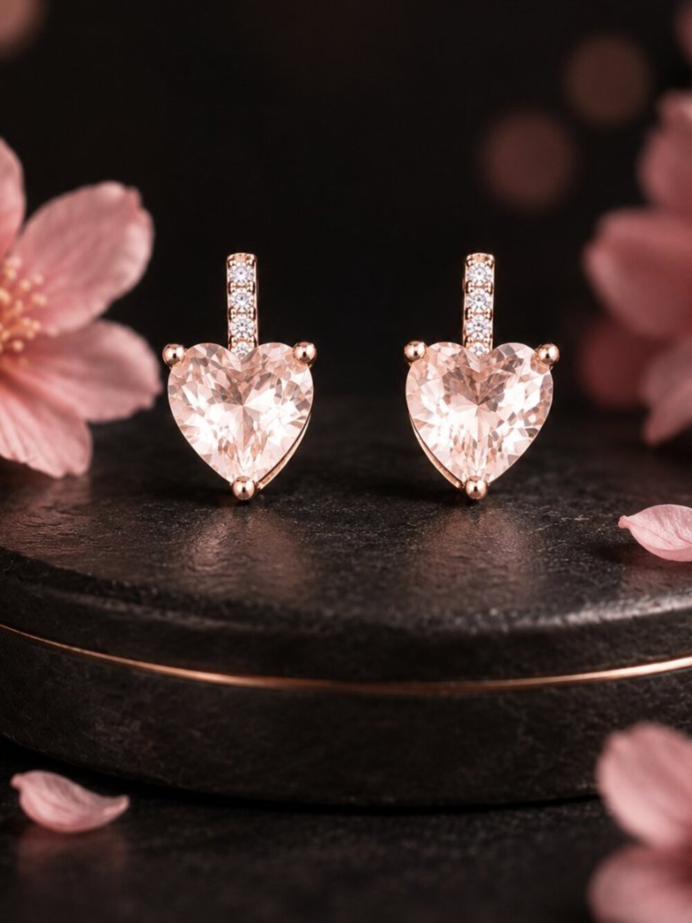 Morganite Heart Studs